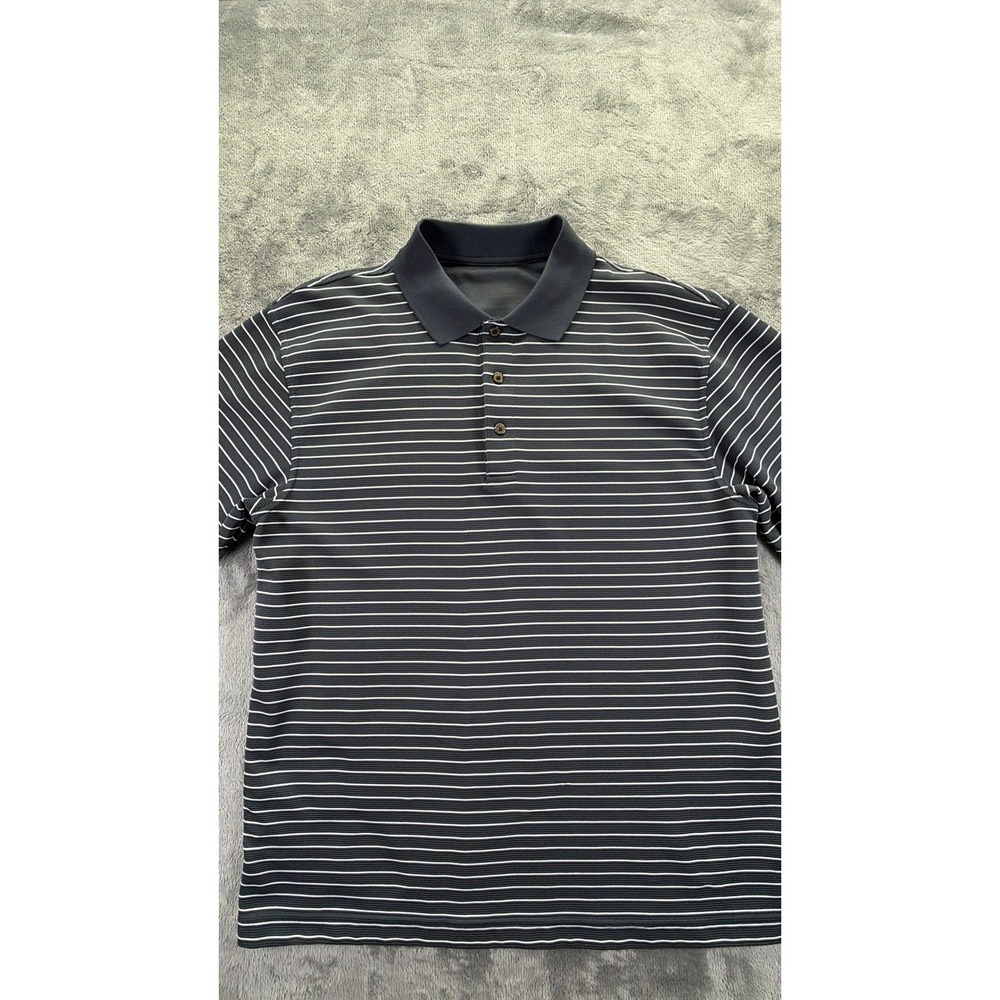 Greg Norman Mens Striped Short Sleeve Polo Shirt Gray White Size L RN37763
